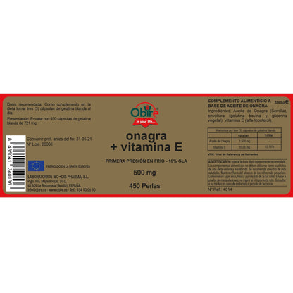 Aceite Onagra 500 mg Obire 450 cápsulas