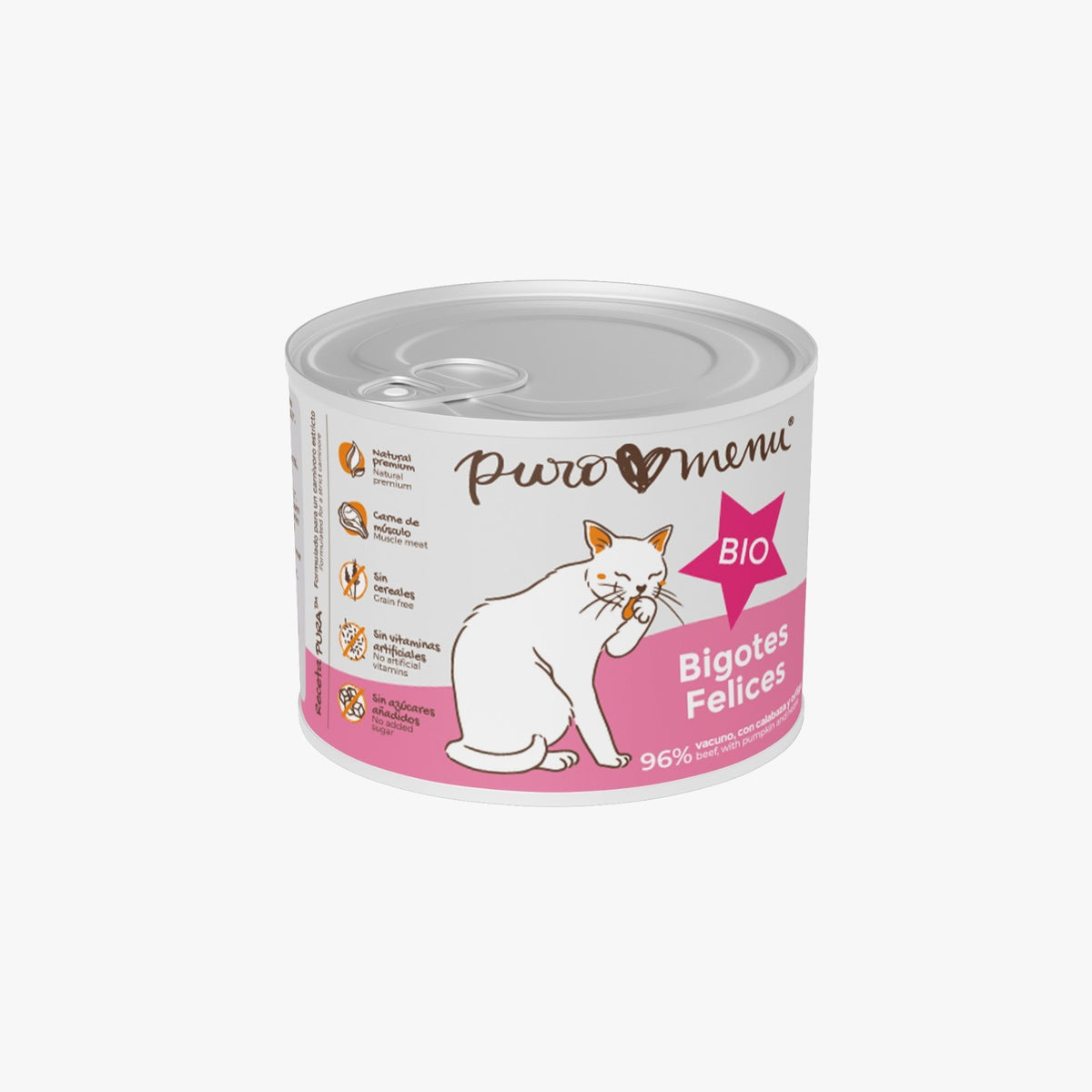 Comida Húmeda Barf Gatos Bigotes Felices (Vacuno) Puromenu Lata 200 g