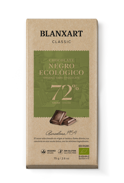 Chocolate Negro 72% Vegano Sin gluten ECO Blanxart 75 g