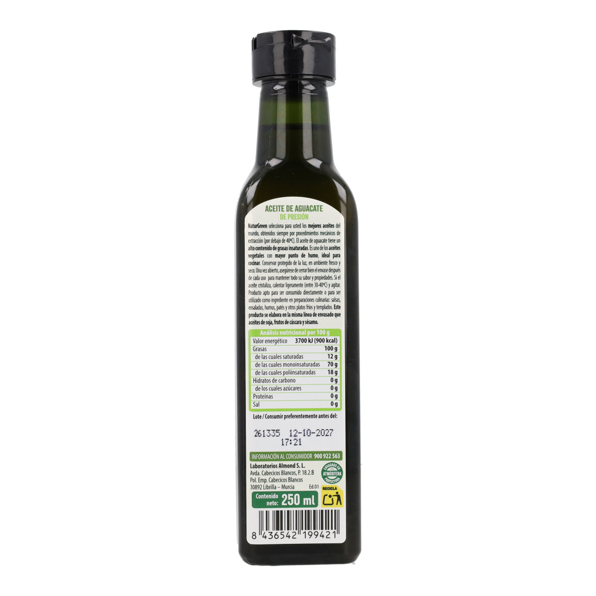Aceite de Aguacate envase PET NaturGreen 250 ml