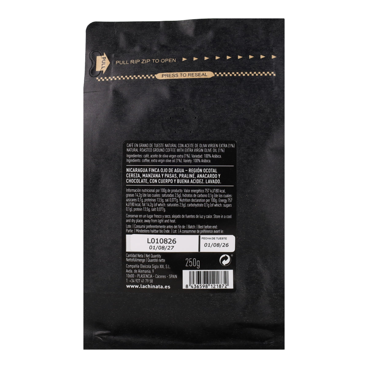 Café con Aceite de Oliva Virgen Extra La Chinata 250 g