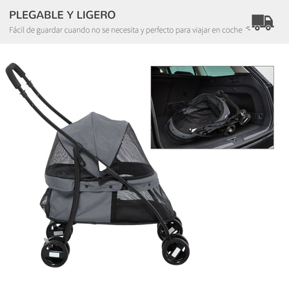 Pawhut Carrito Para Perros Plegable Con Ventanas De Malla Cojín Lavable Gris_5