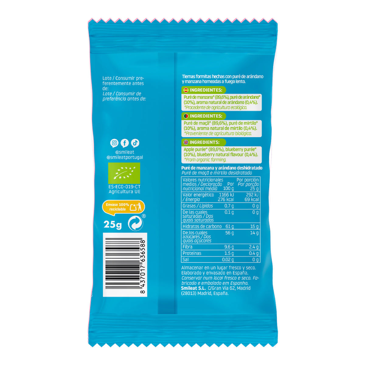Snack de manzana y arándano ECO 25g, Triboo