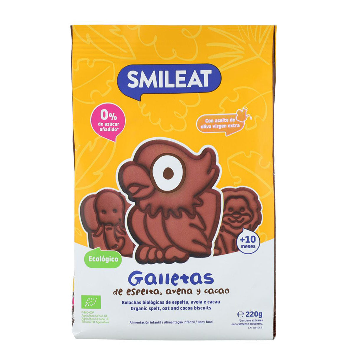 Pack 4 x Galleta espelta, avena y cacao ECO 220 g Smileat