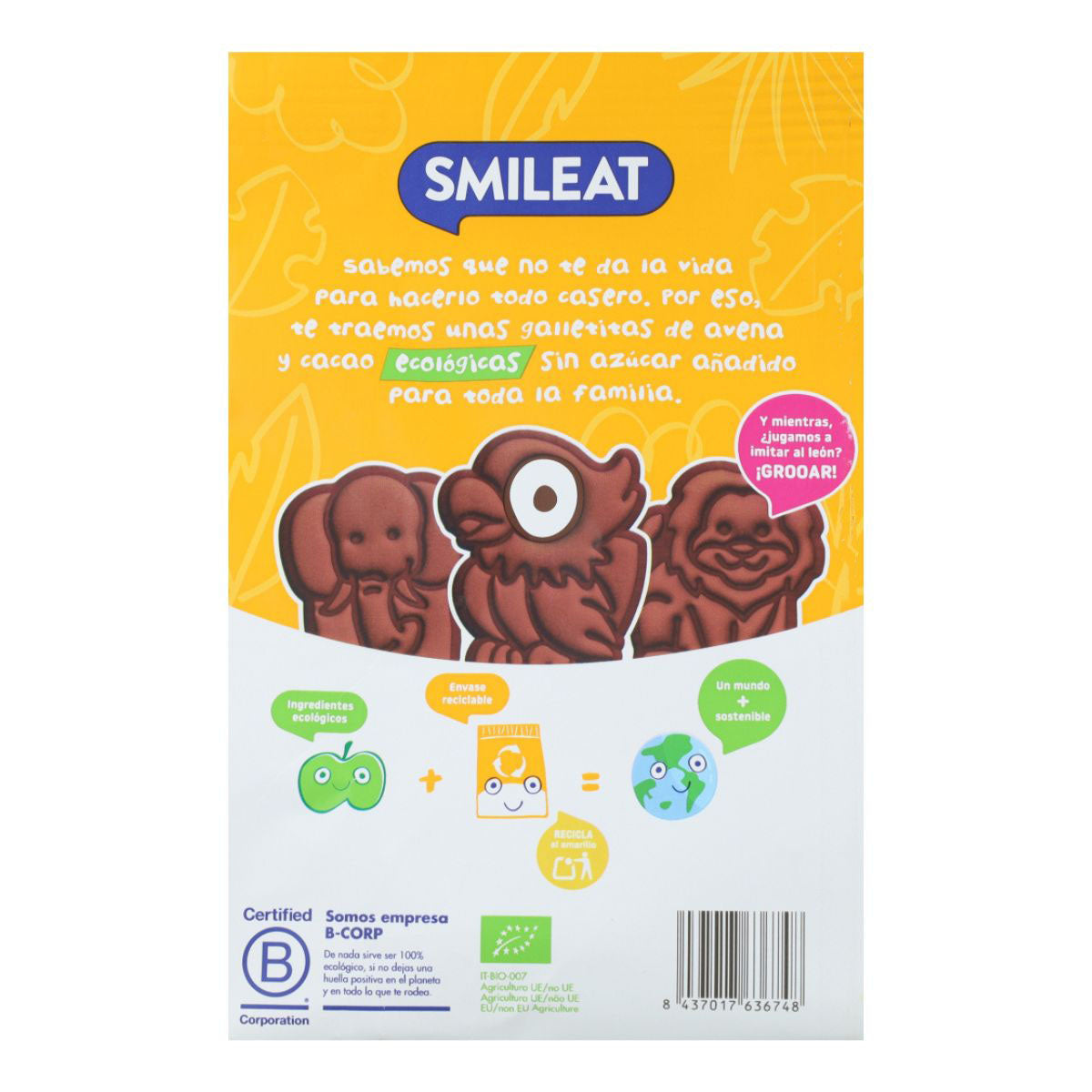 Pack 4 x Galleta espelta, avena y cacao ECO 220 g Smileat