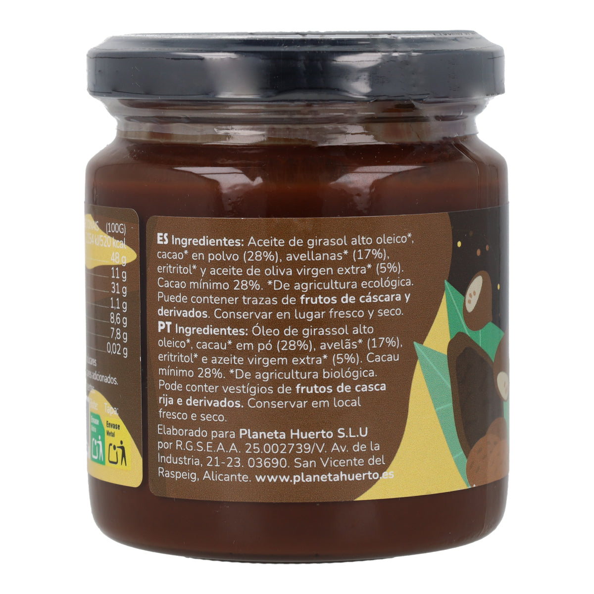 Crema de avellanas y cacao sin azúcares añadidos ECO Planeta Huerto 230 g