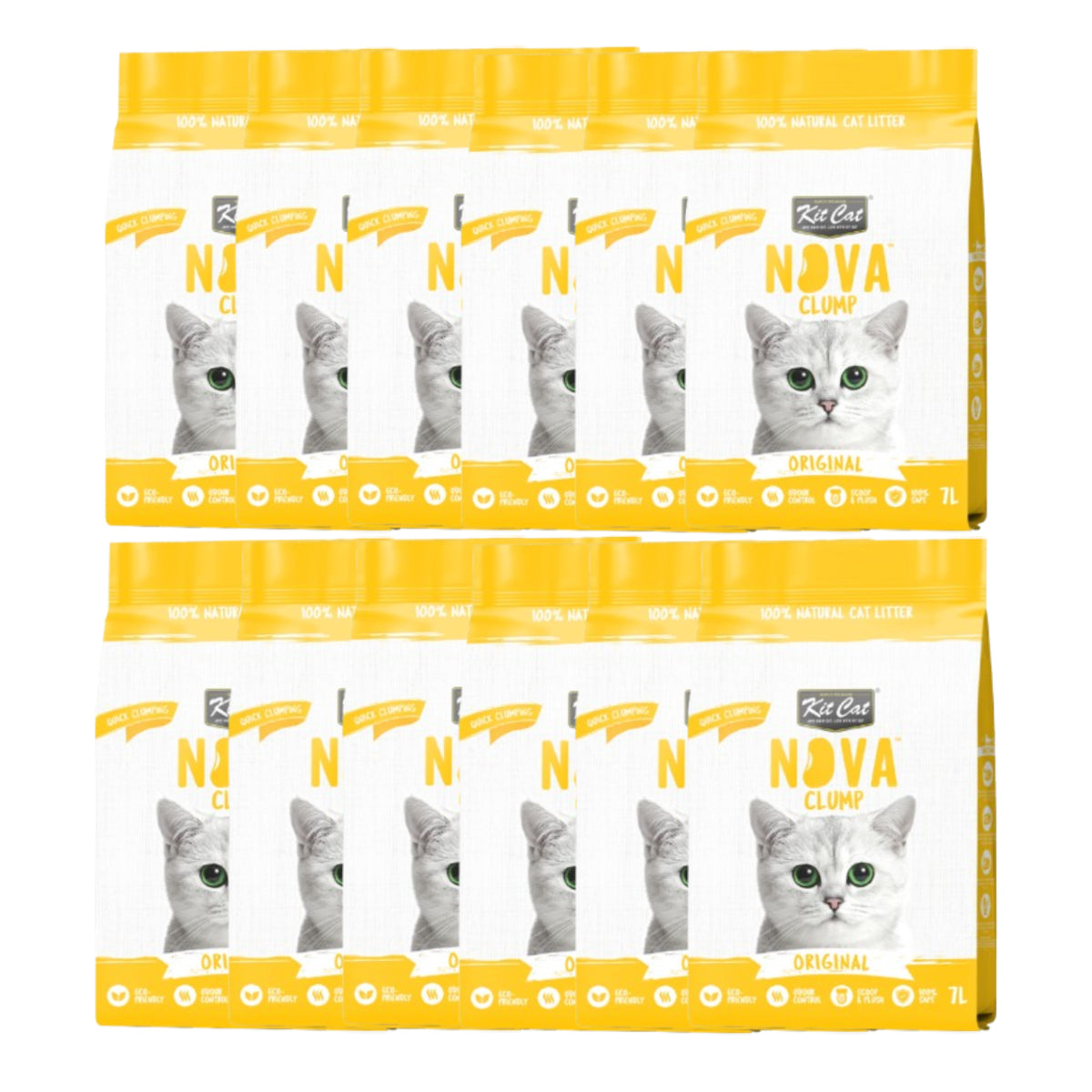 Pack 12 Kit Cat Arena Eco Nova Clump - Original 7 L Arena para gatos - Sin Aroma Añadido