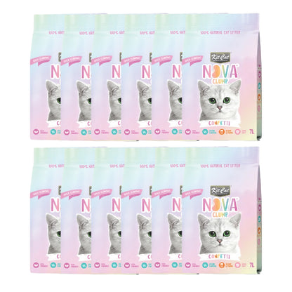 Pack 12x Kit Cat Arena Eco Nova Clump - Confetti 7 L Arena para gatos - Mezcla de Original, Fresa y Lavanda