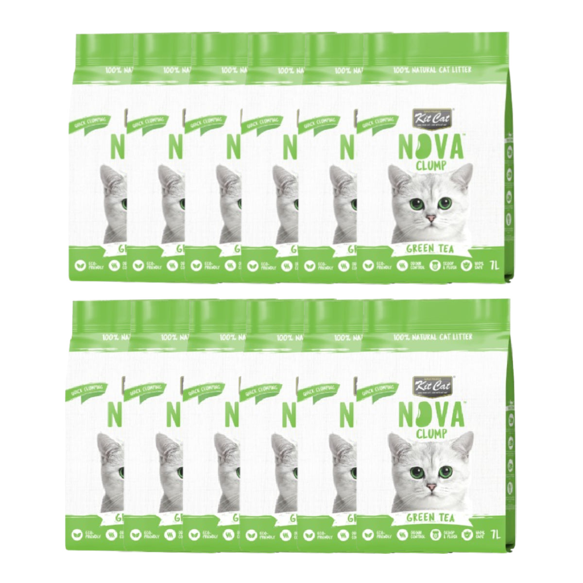 Pack 12 Kit Cat Arena Eco Nova Clump - Green Tea 7 L Arena para gatos - Fresco y Herbal