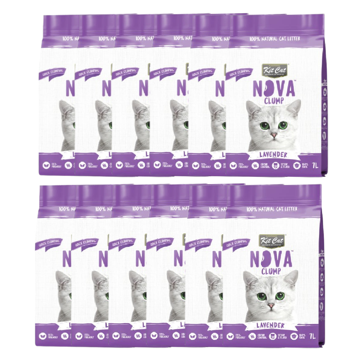 Pack 12 Kit Cat Arena Eco Nova Clump - Lavender 7 L Arena para gatos - Floral Suave y Relajante