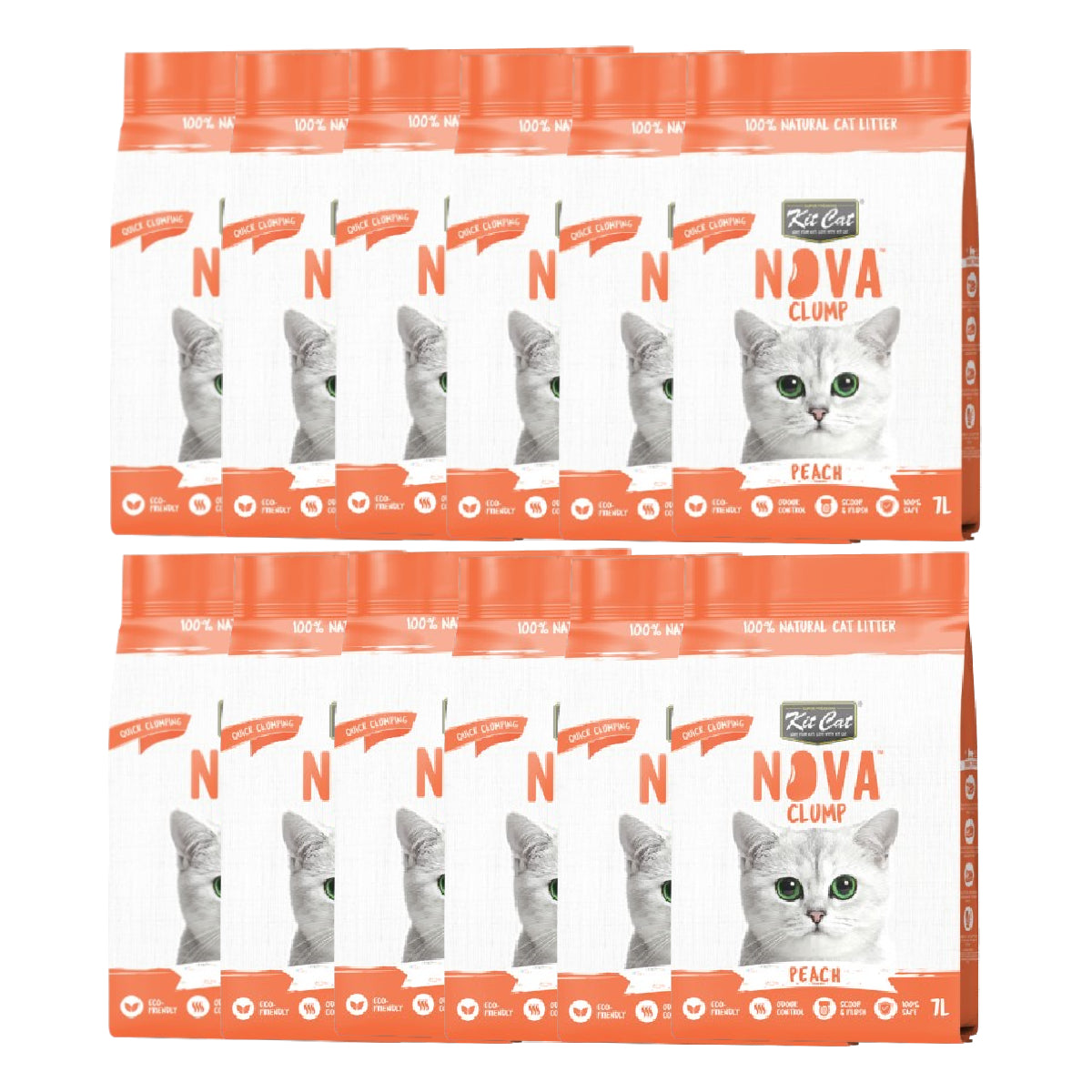 Pack 12 Kit Cat Arena Eco Nova Clump - Peach 7 L Arena para gatos - Frutal, Ligera y Fresca