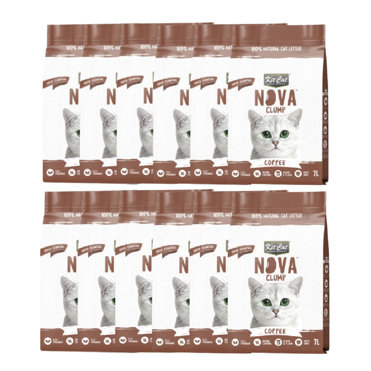 Pack 12 Kit Cat Arena Eco Nova Clump - Coffee 7 L Arena para gatos - Aroma Discreto Café