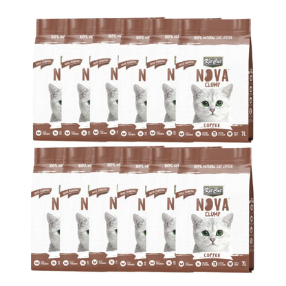 Pack 12 Kit Cat Arena Eco Nova Clump - Coffee 7 L Arena para gatos - Aroma Discreto Café