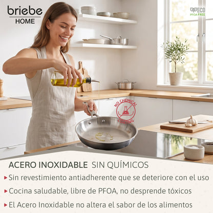 Briebe Pure Inox Juego De 2 Sartenes Acero Inoxidable Inducción 20-24 Cm, 3 Capas Tri-ply, Sin Antiadherente_2