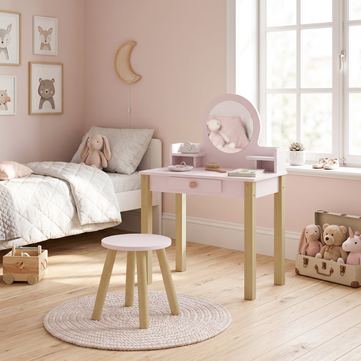 Tocador Infantil Aiyaplay Mdf, Madera De Pino Rosa 55x34x82 Cm_1