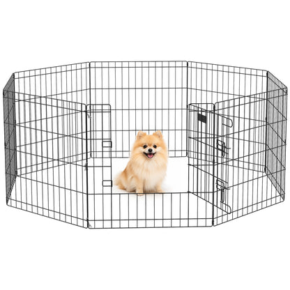 Pawhut Parque De Juegos Perros 8 Paneles 61x61 Cm Plegable De Metal Con Puerta_0