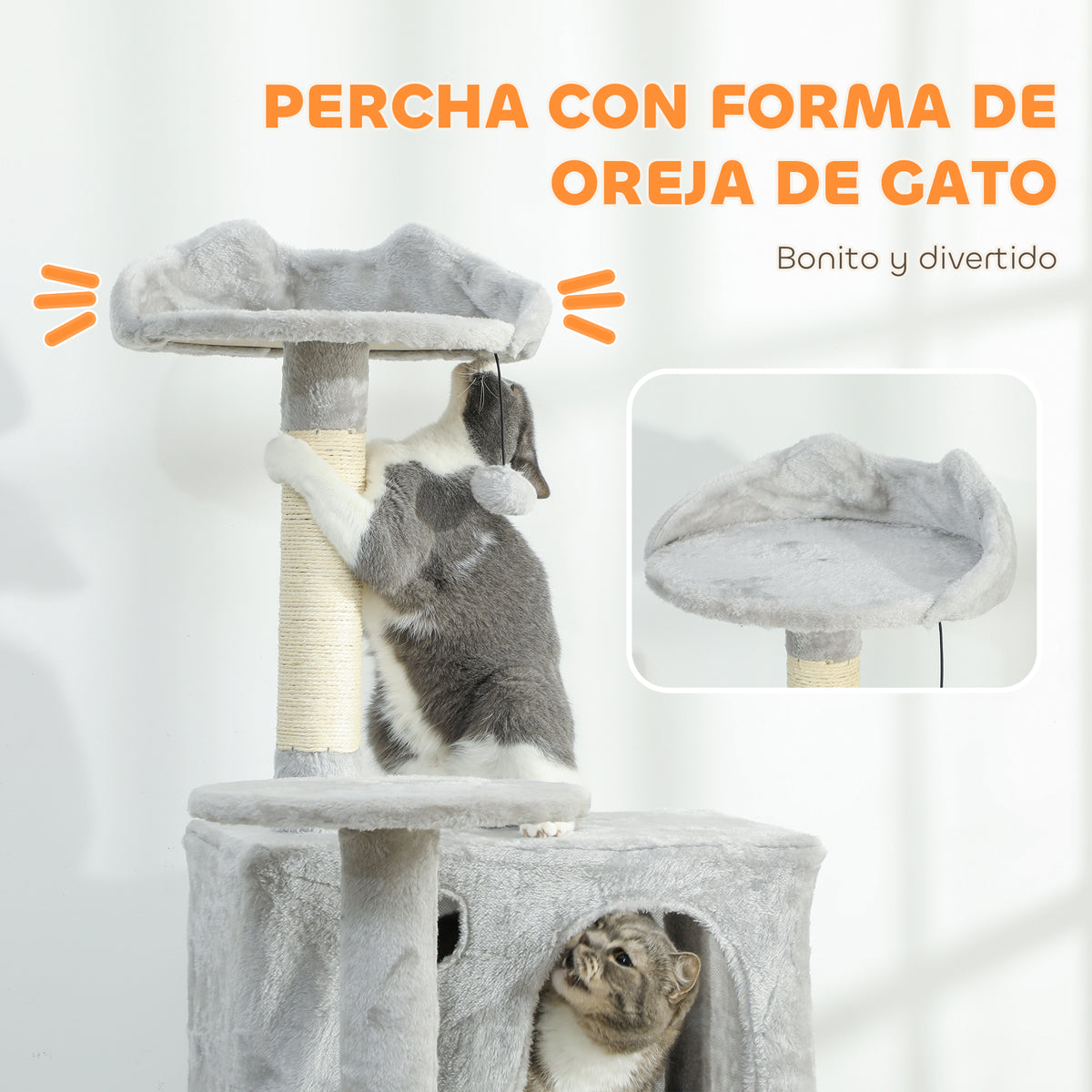 Pawhut Árbol Rascador Para Gatos 180 Cm Con Múltiples Plataformas Gris Claro_4