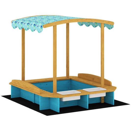 Arenero Para Niños Aiyaplay Madera De Abeto, Tela Oxford Azul 128x118x121 Cm_0