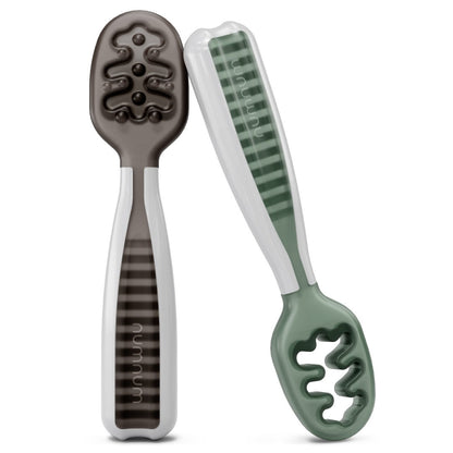Pre Cucharas para bébe + 6 meses NumNum pack 2 uds Gris y Verde