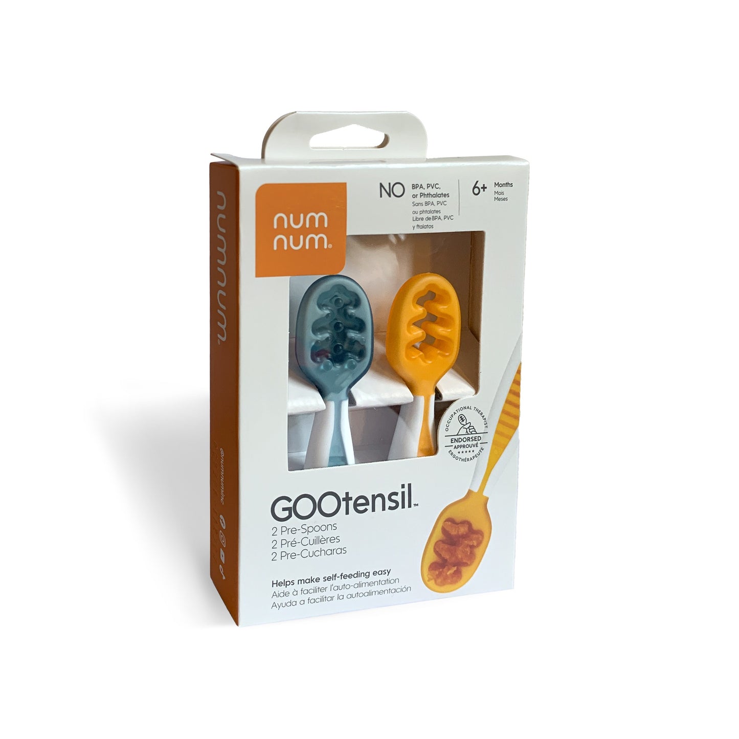 Pre Cucharas para bébe + 6 meses NumNum pack 2 uds Azul y Naranja