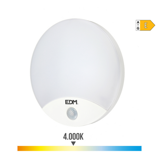 Aplique Redondo Exterior Led 13w 1850lm 4000k Ip54 Ø25x4,9cm Con Sensor De Movimiento Edm_0