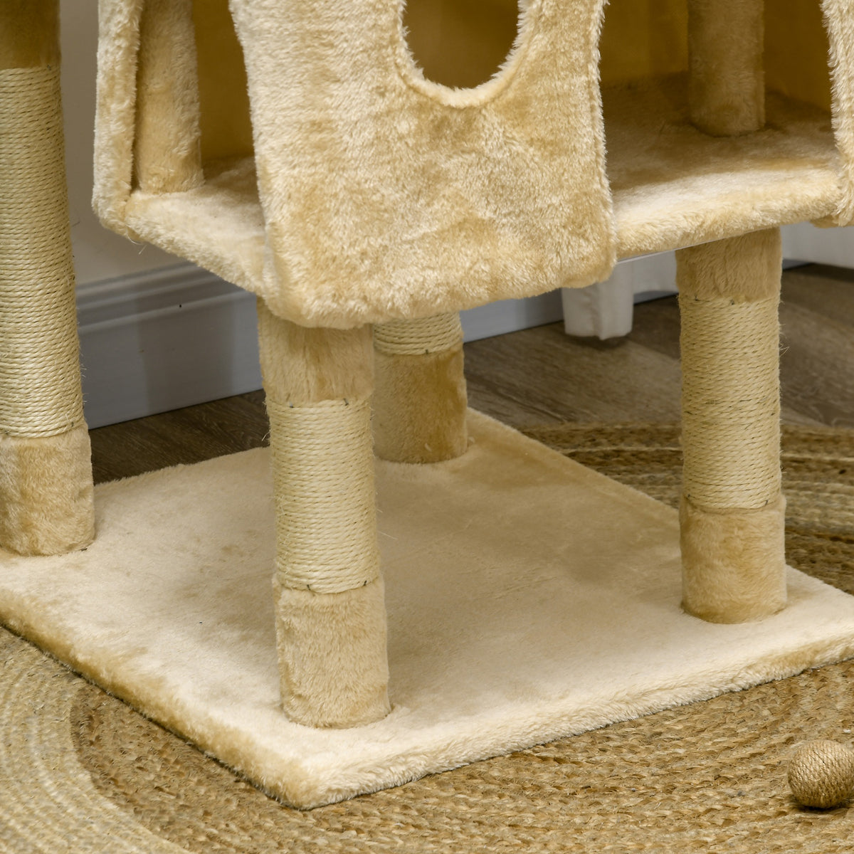 Pawhut Rascador Árbol Para Gatos Grande 60x50x181cm Con Poste Escaleras Cuevas_4