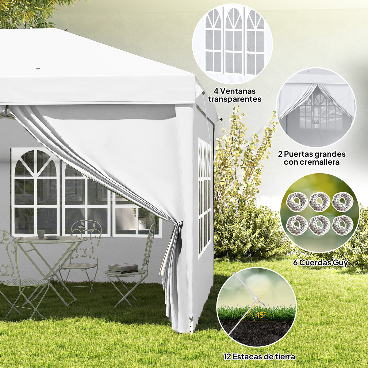 Outsunny Carpa Plegable 5,85x2,95x2,7 M Con 4 Paneles 4 Ventanas Blanco_3