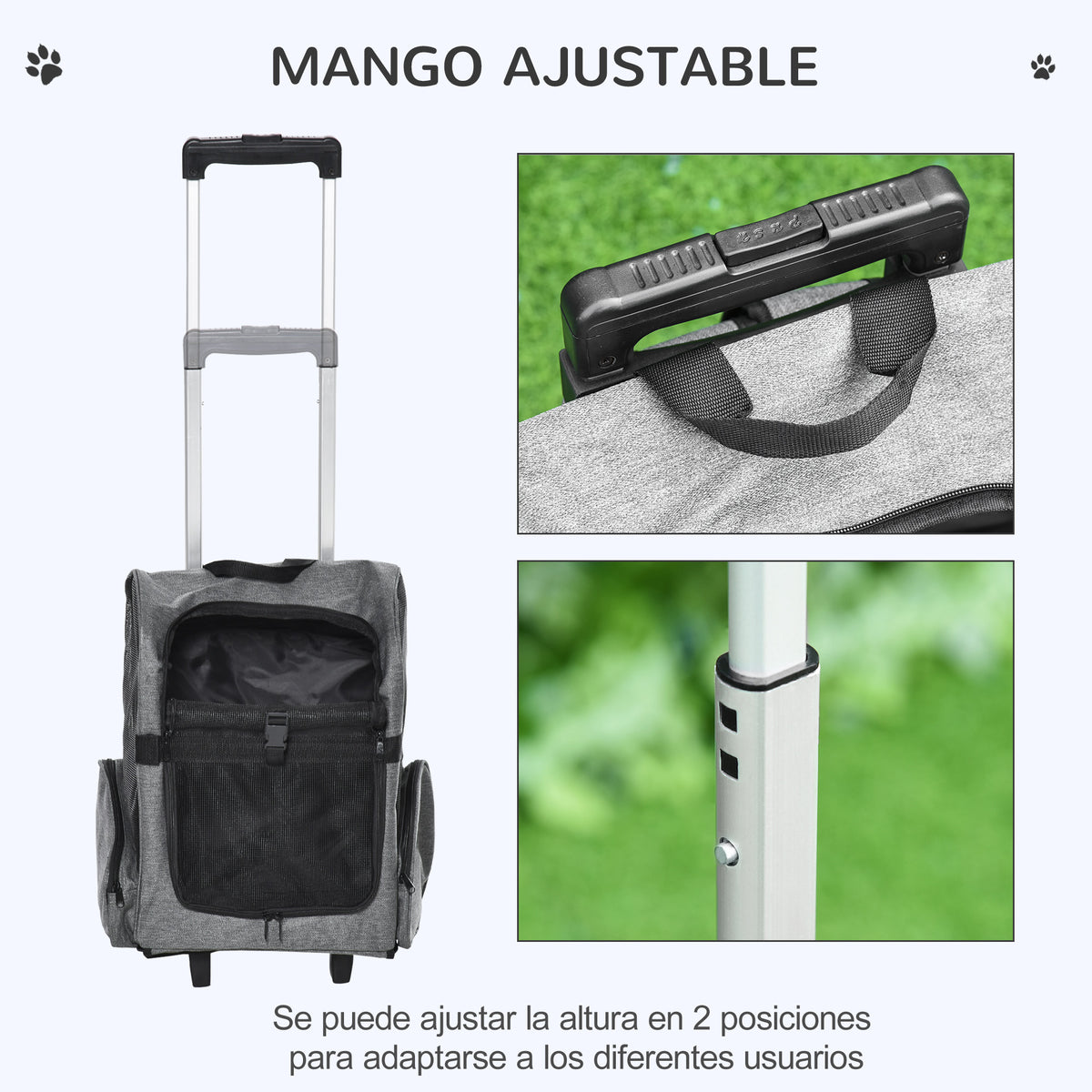 Pawhut Transportín Carrito Para Mascotas Perros 2 En 1 Con 2 Ruedas Asa_4