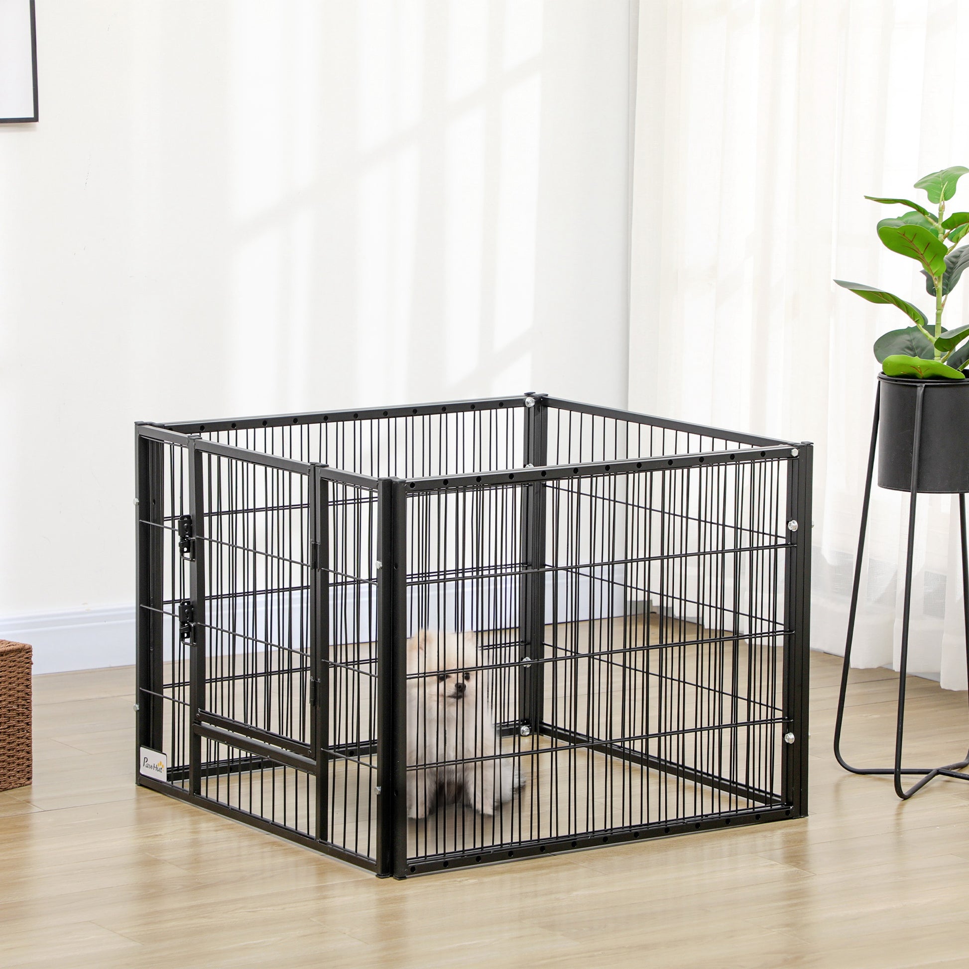 Pawhut Parque Para Perros De 6 Paneles Ancho Ajustable 82,5-150x79x61 Cm Negro_1