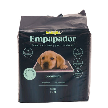 30 Empapadores Con Carbón Activado Para Perro Wuapu, Gran Absorción Sin Olores. Talla L 60x90cm_0