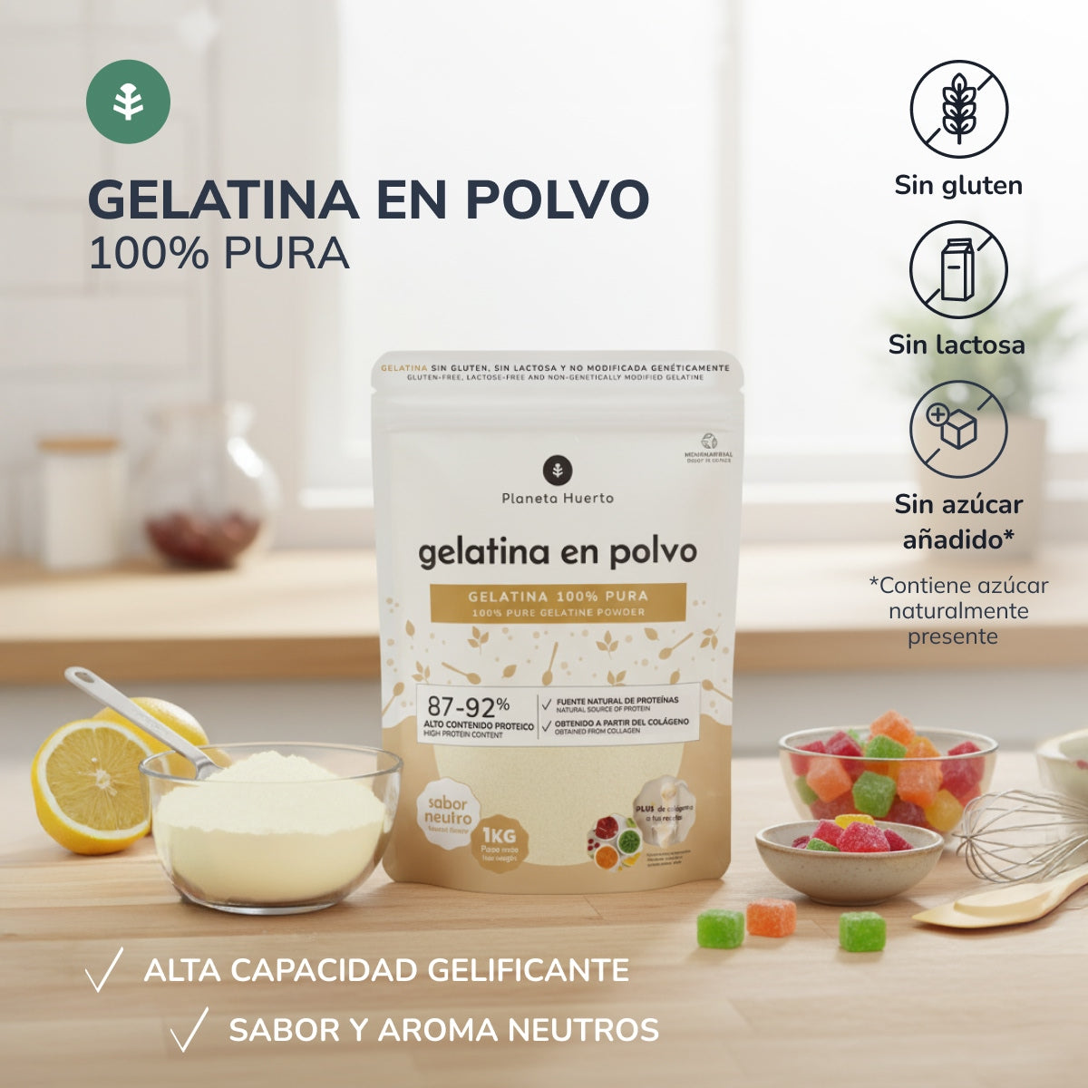 Pack 2x Gelatina neutra en polvo fuente de colágeno Planeta Huerto 1 Kg