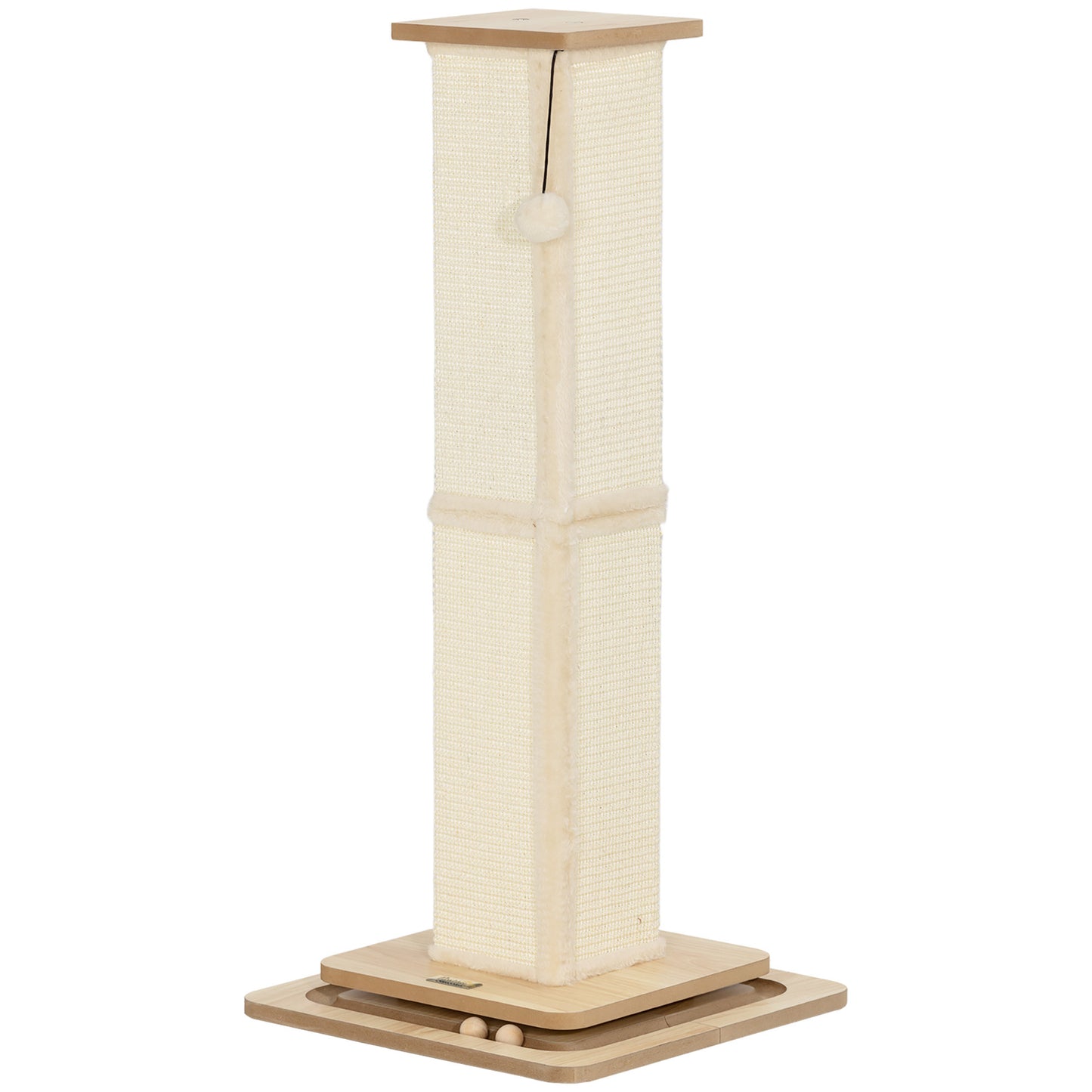 Pawhut Poste Rascador Para Gatos 87 Cm Con Bola Colgante 39,5x39,5x87 Cm Roble_0