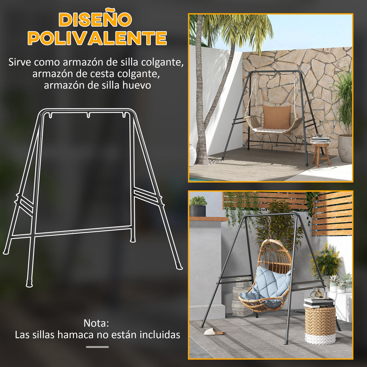 Outsunny Soporte Para Silla Colgante Con Marco De Acero Carga 150 Kg Negro_5