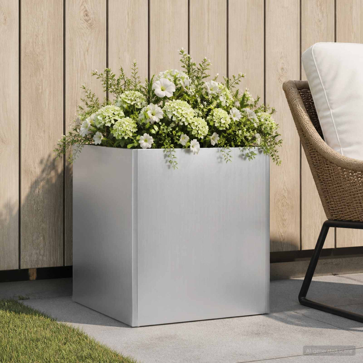 Macetero De Jardín Plateado 20 X 20 X 20 Cm Acero Galvanizado_1