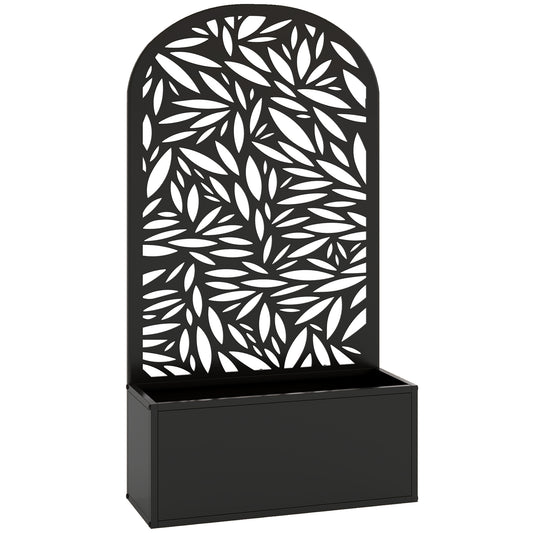 Outsunny Jardinera Exterior Grande De Metal Con Pantalla De Privacidad Negro_0