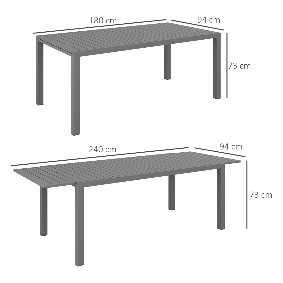 Outsunny Mesa De Jardín Extensible Con Marco De Aluminio 180/240x94x73 Cm Gris_2
