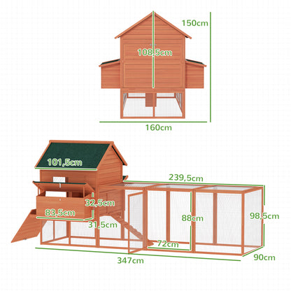 Pawhut Gallinero Grande Exterior Con 2 Nidos Corral 347x160x150cm Naranja_2
