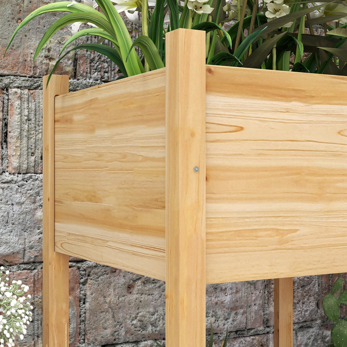Outsunny Mesa De Cultivo De Madera 115x55x80 Cm Con Tela No Tejida Natural_4