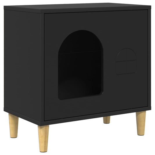 Casa Para Gatos Negro 51 X 30 X 52 Cm Madera De Ingeniería_0