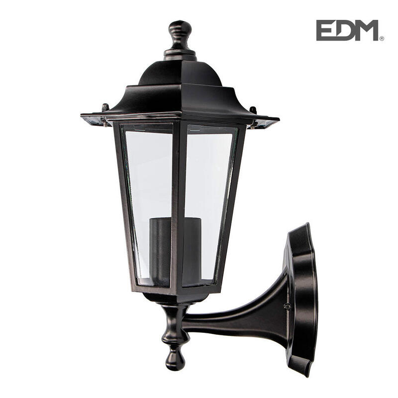 Farol Aluminio Y Cristal Pared Negro 34x17x11cm 1xe27 Edm Mod. Zurich Ip44 Bombilla No Incluida_0