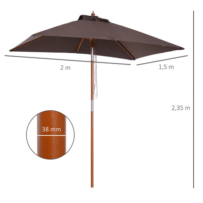 Outsunny Sombrilla Terraza Exterior 200x150 Cm Con Ángulo Ajustable Café_2