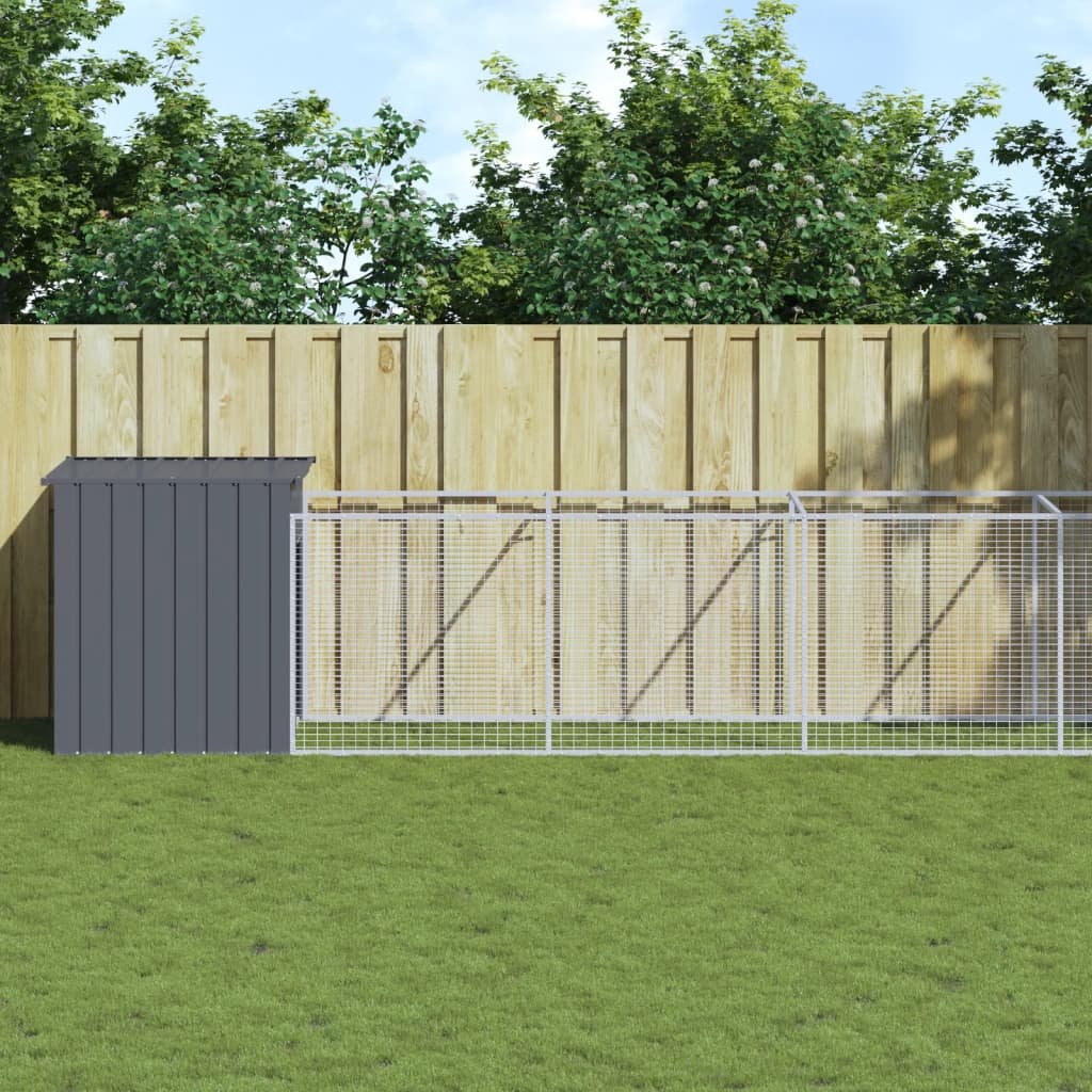Caseta Perros Con Corral Acero Galvanizado Gris 110x1017x110 Cm_1