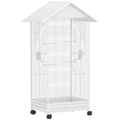 Jaula Para Pájaros Pawhut Acero, Pp Blanco 79x65x155 Cm_0
