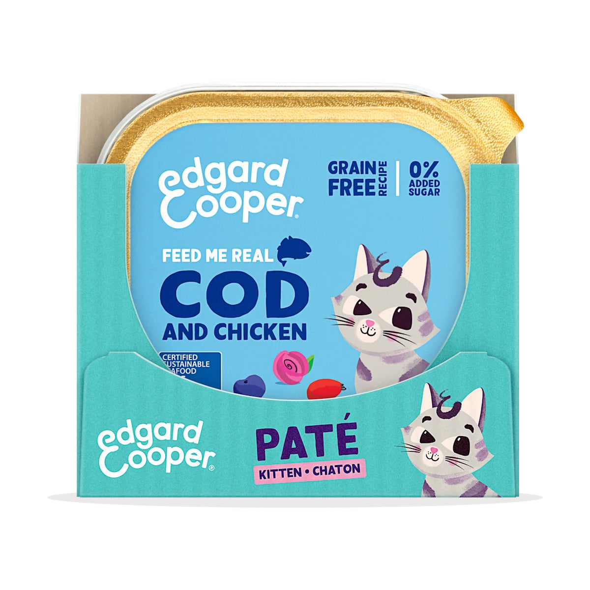 Comida húmeda gatos paté Tarrina Kitten Bacalao y Pollo Edgard & Cooper 85 g