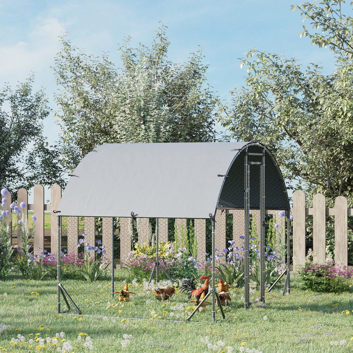 Pawhut Gallinero Para Exterior Grande De Acero Galvanizado 280x190x197 Cm Plata_1