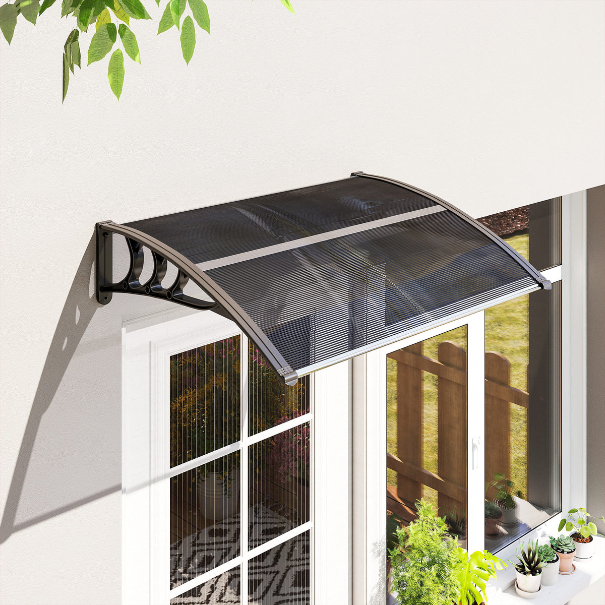 Outsunny Marquesina Exterior Para Puertas Y Ventanas 100x75 Cm Negro_1