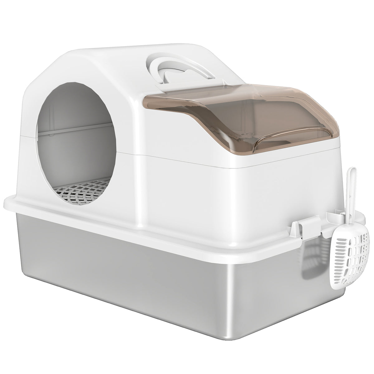 Pawhut Arenero Para Gatos Cubierto Extragrande Con Bandeja De Acero Inoxidable_0