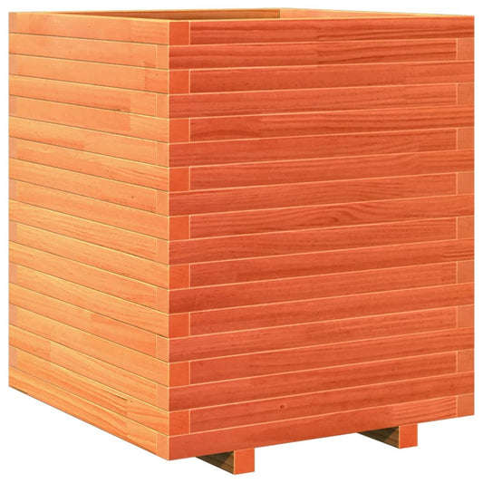 Jardinera Exterior Madera Maciza Pino Marrón Cera 60x60x72 Cm_0