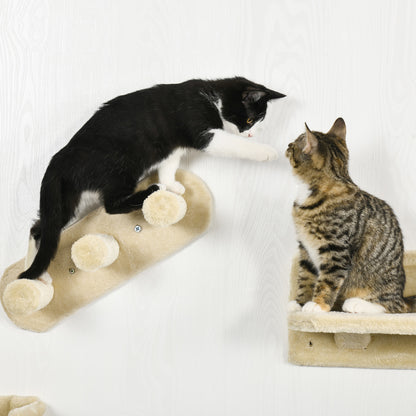 Pawhut Estante De Escalada Para Gatos De Pared Con Hamaca Nido Plataformas Beige_4