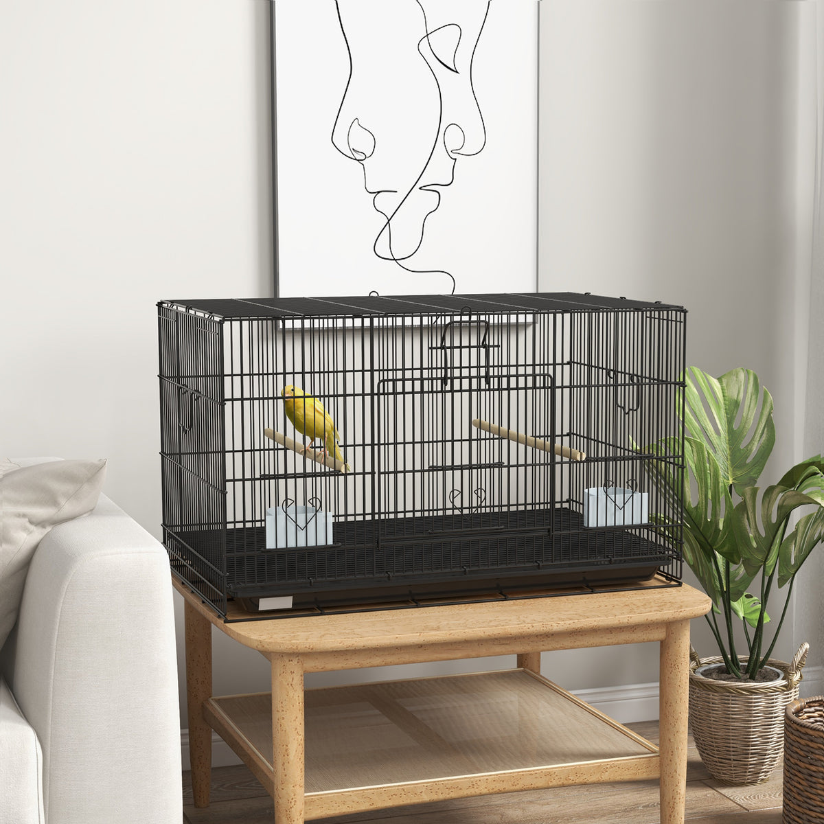 Pawhut Jaula Para Pájaros 77x46x45 Cm Con Bandeja Extraíble 2 Perchas Negro_1